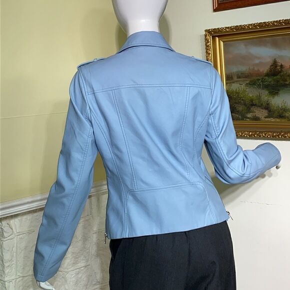 Thyme Maternity & After Baby Blue Faux Leather Motorcycle Jacket - Picture 5 of 16